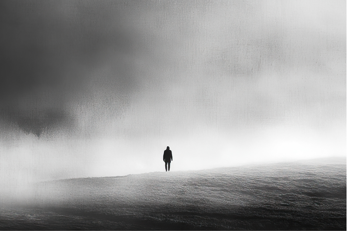 A lone figure lost in the fog